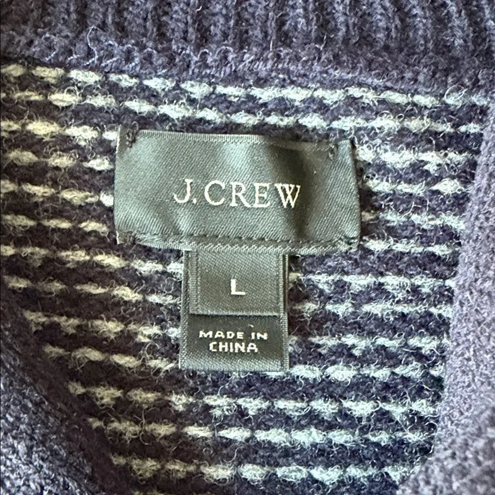 J.Crew Lambswool Shawl Collar Bird’s-Eye Sweater Men’s Large Navy Button Neck